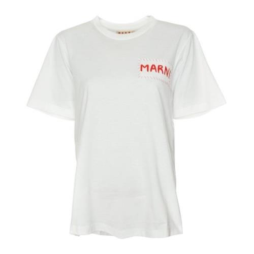 Casual T-shirt met logo-applicatie Marni , White , Heren