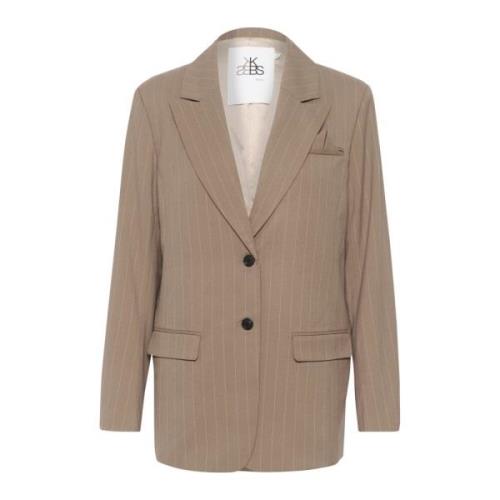 Gestreepte Blazer Jas Walnoot Karen by Simonsen , Brown , Dames