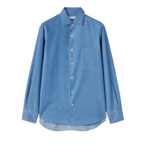 Blauw Katoen-Denim Vrijetijdsshirt Loro Piana , Blue , Heren