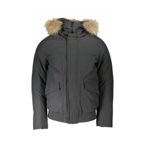 Grijze Katoenen Jas met Capuchon en Afneembare Bont Woolrich , Gray , ...