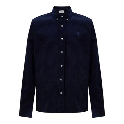 Blauw Geribbeld Hart Shirt Ami Paris , Blue , Heren