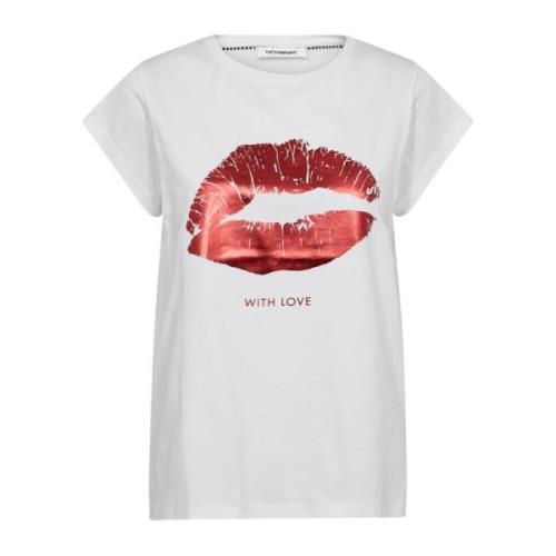 Metallic Print Tee Top Co'Couture , White , Dames