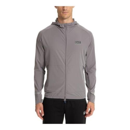 Hoodie met rits en effen patroon Emporio Armani EA7 , Gray , Heren