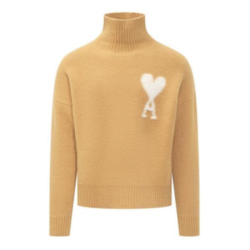 Alpaca Wol Mosterd Trui Ami Paris , Yellow , Heren