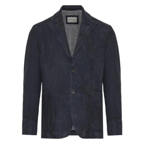 Luxe Suede Jas met Details Corneliani , Blue , Heren