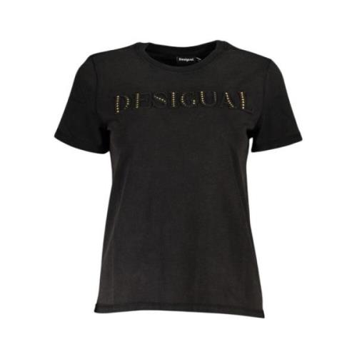 Elegant T-shirt met contrastdetails Desigual , Black , Dames