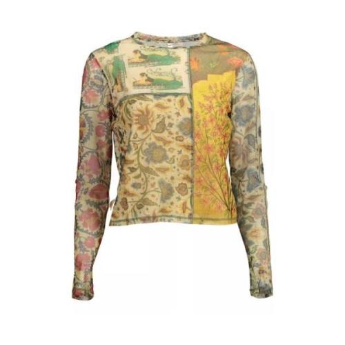 Elegant Bedrukt Beige Langarm T-Shirt Desigual , Multicolor , Dames