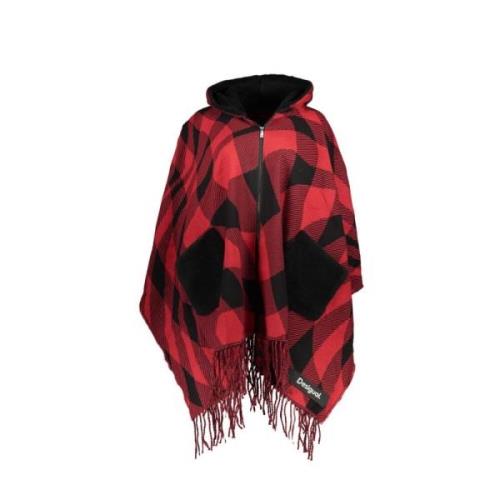 Stijlvol Roze Hooded Poncho met Contrastdetails Desigual , Red , Dames