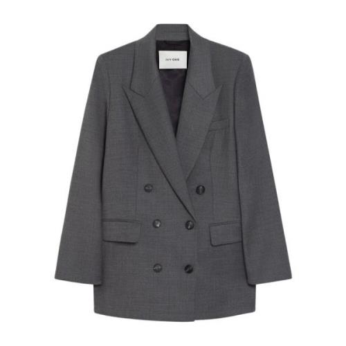 Dubbelrijige boxy blazer in diep grijs IVY OAK , Gray , Dames