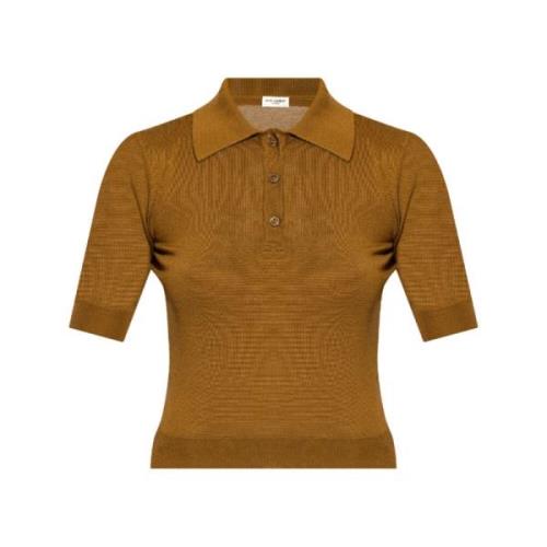 Bruine Gebreide Poloshirt Saint Laurent , Brown , Dames