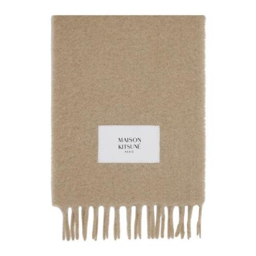 Beige Alpaca Gebreide Sjaal met Franjes Maison Kitsuné , Beige , Heren