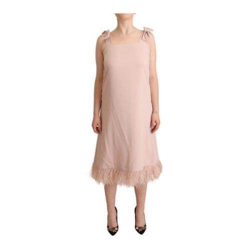 Elegante Mouwloze Midi Jurk met Verenafwerking P.a.r.o.s.h. , Pink , D...