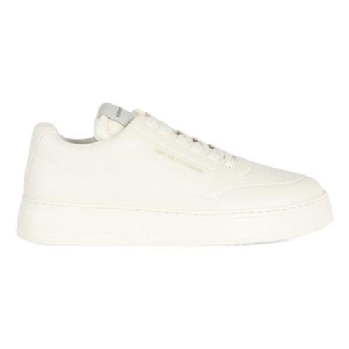 Logo Ingelegde Leren Sneakers Emporio Armani , White , Heren