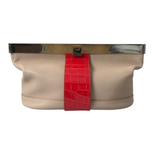 Exotische Lederen Bicolor Clutch Balenciaga , Beige , Dames