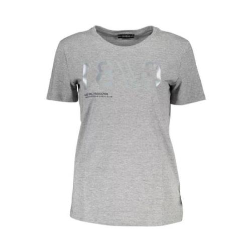 Chic Grijs Logo T-Shirt Met Wijde Hals Guess , Gray , Dames