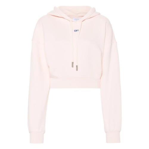 Pinkflower Arrow Crop Hoodie Off White , Pink , Dames