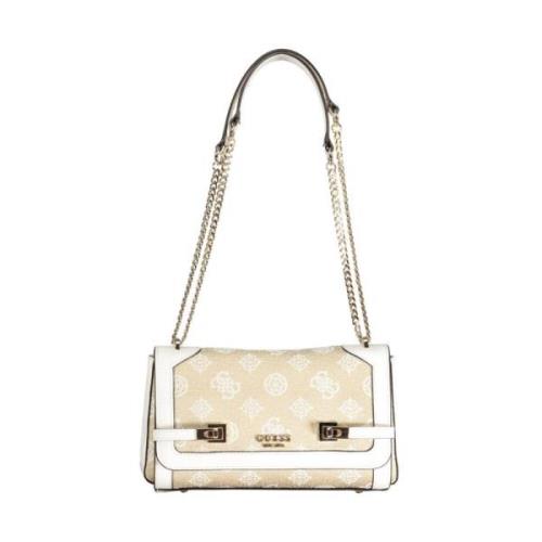 Witte Katoenen Handtas met Schouderkettingen Guess , Beige , Dames