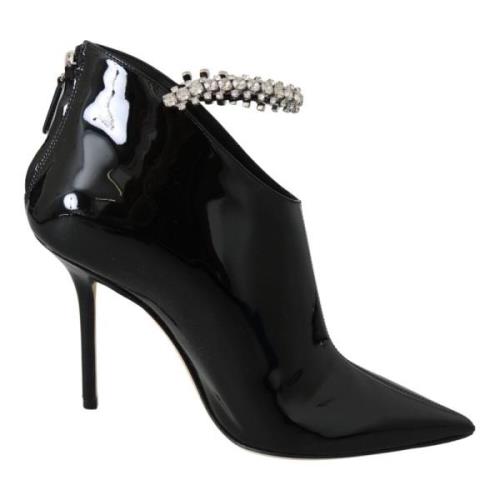 Elegante Zwarte Lak Enkellaarzen met Hak Jimmy Choo , Black , Dames