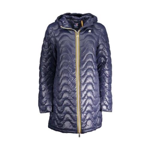 Blauwe Eco Jas met Capuchon en Rits K-Way , Blue , Dames