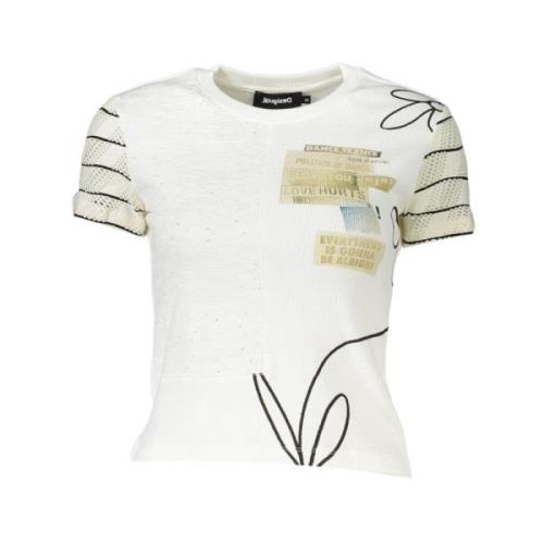 Chique wit bedrukt T-shirt met contrastdetail Desigual , White , Dames