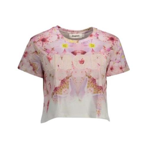 Chic Roze Geborduurd Katoenen T-Shirt Desigual , Pink , Dames