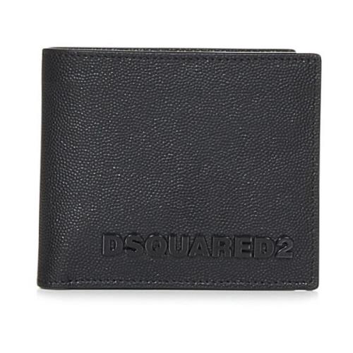 Zwarte Leren Bi-fold Portemonnee Dsquared2 , Black , Heren