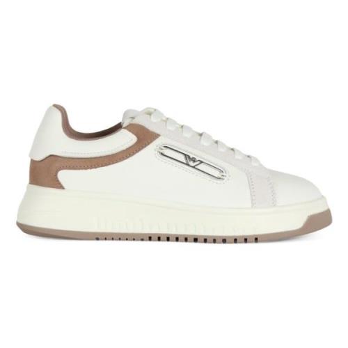 Leren Logo Sneakers Emporio Armani , White , Dames