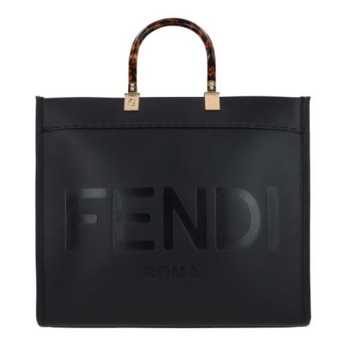 Zwarte Tote Tas met Gouden Hardware Fendi , Black , Dames