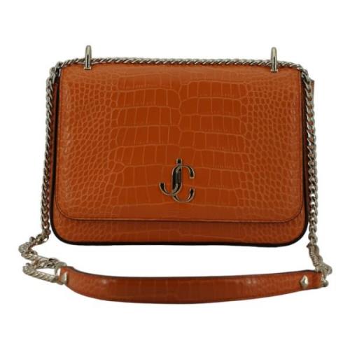 Amber Orange Croc Leren Schoudertas Jimmy Choo , Orange , Dames