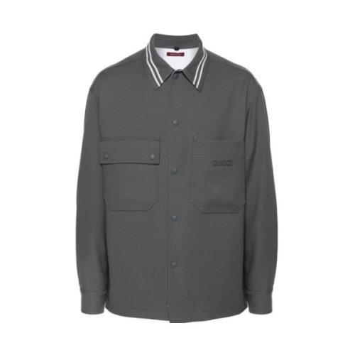 Grijze Logo Patch Shirt Jas Gucci , Gray , Heren