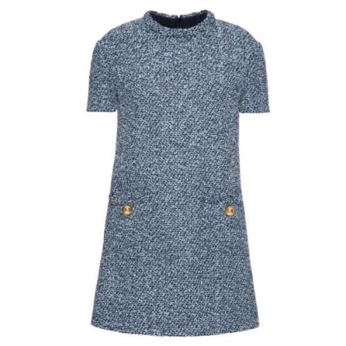 Navy Tweed Minijurk Gouden Knopen Valentino , Blue , Dames