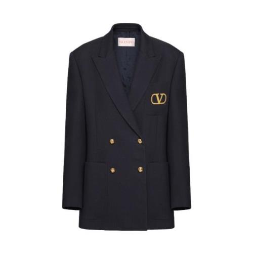 Navy Blauwe Wollen Blazer met VLogo Valentino , Blue , Dames