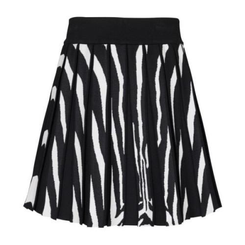 Zebra Jacquard Gebreide Geplooide Korte Rok Balmain , Black , Dames