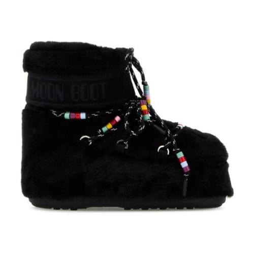 Eco Fur Icon Lage Enkellaarzen Moon Boot , Black , Dames