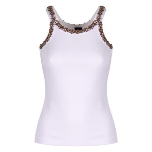 Steen versierde katoenen tanktop Pinko , White , Dames