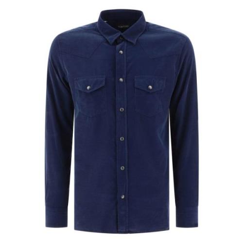 Corduroy slim fit overhemd met zakken Tom Ford , Blue , Heren