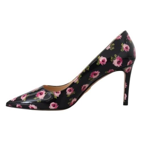 Elegante Leren Pumps met Bloemenprint Prada , Black , Dames