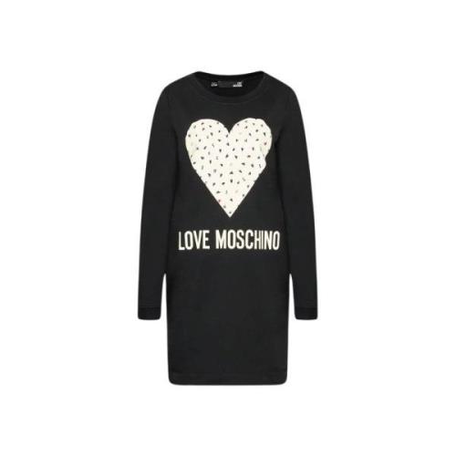 Chique Blauw Statement Katoenen Jurk Love Moschino , Black , Dames