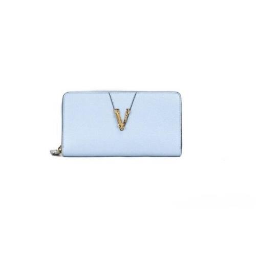 Blauwe Korenbloem Korrelig Lederen Clutch Portemonnee Versace , Blue ,...