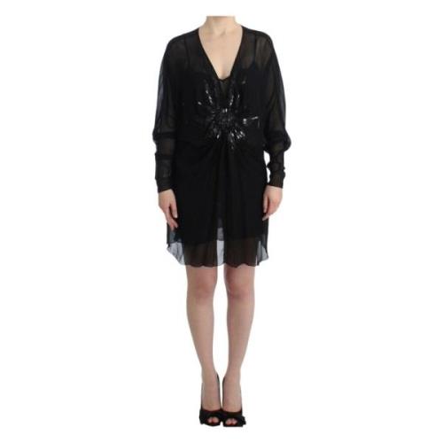 Elegante Sheer Blouson Jurk van Zwarte Zijde Roberto Cavalli , Black ,...