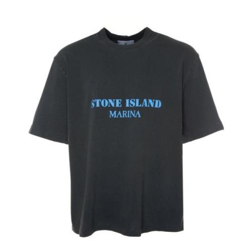 Logo Print Oversized T-Shirt Stone Island , Blue , Heren