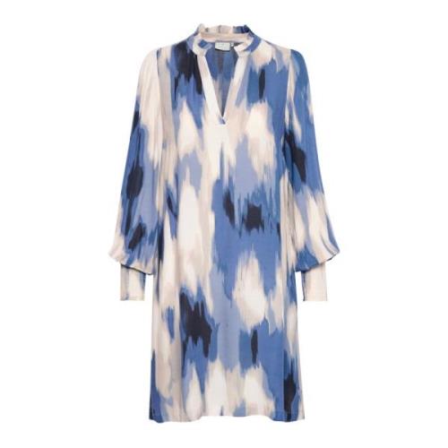 Blauwe Abstracte Print Korte Jurk Kaffe , Multicolor , Dames