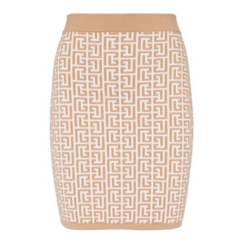 Monogram Gebreide Rok Balmain , Beige , Dames