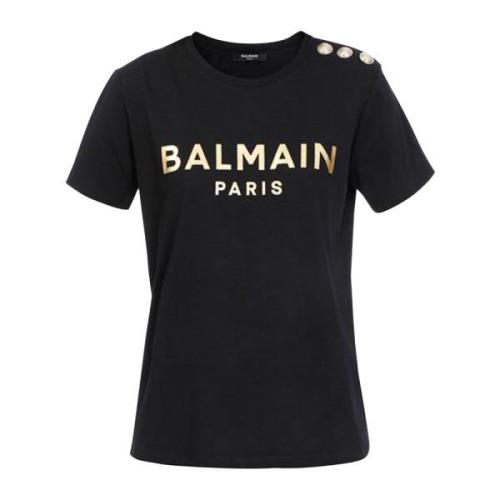 Katoenen T-shirt met logoprint Balmain , Black , Dames