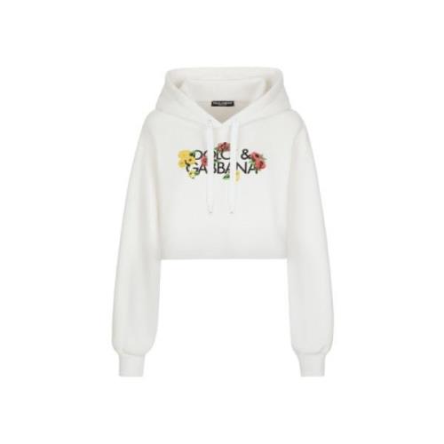 Bloemenprint Crop Hoodie Dolce & Gabbana , White , Dames