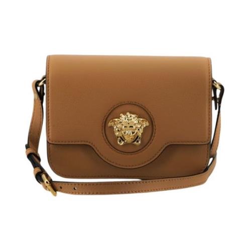 Elegante Bruin Leren Schoudertas Versace , Brown , Dames