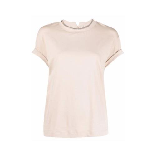 Beige Contrast Trim Crew Neck T-shirt Brunello Cucinelli , Beige , Dam...