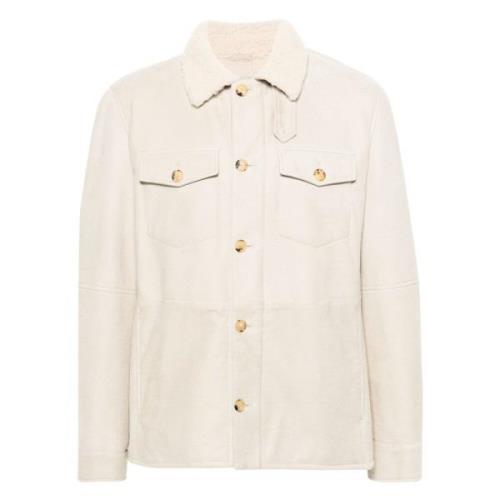 Italiaans Leren Jas met Knoopsluiting Brunello Cucinelli , Beige , Her...