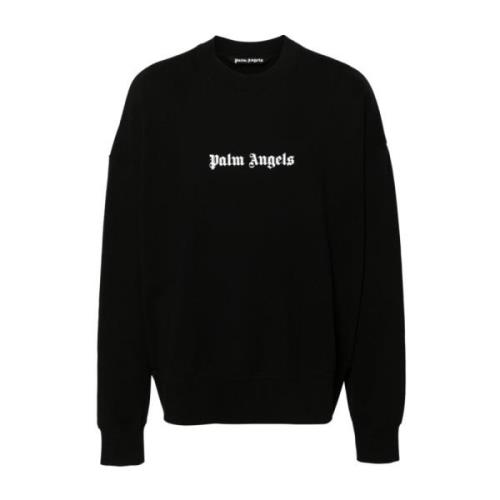 Zwarte Logo Print Crew Neck Sweater Palm Angels , Black , Heren