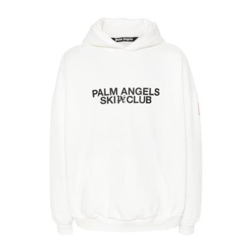 Ski Club Hoodie Wit Katoen Fleece Palm Angels , White , Heren